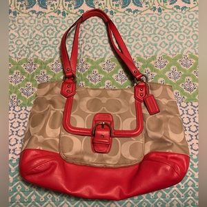 Pink and beige Coach handbag